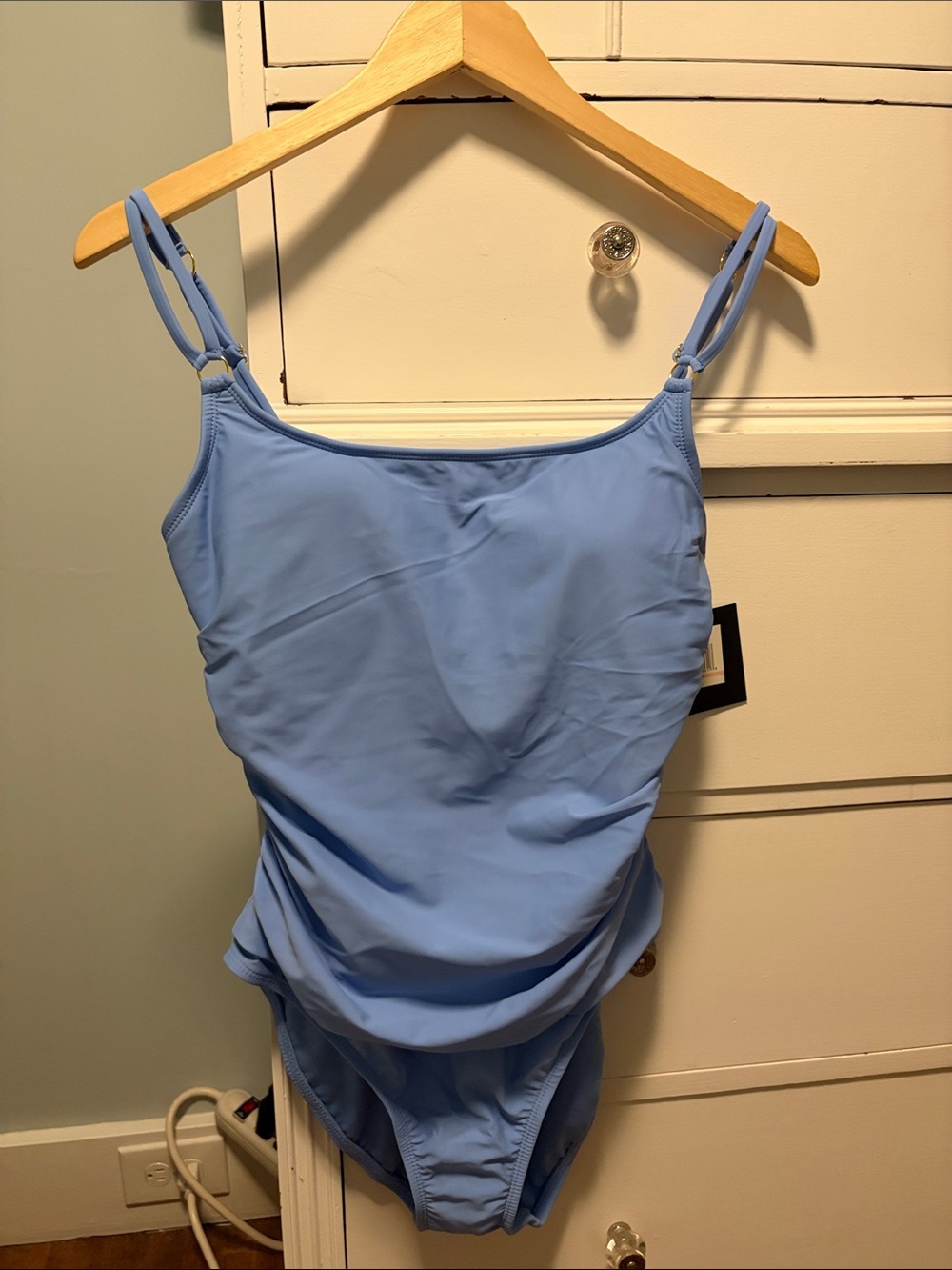 Ellen Tracy Powder Blue One-Piece Swimsuit with Dual Straps